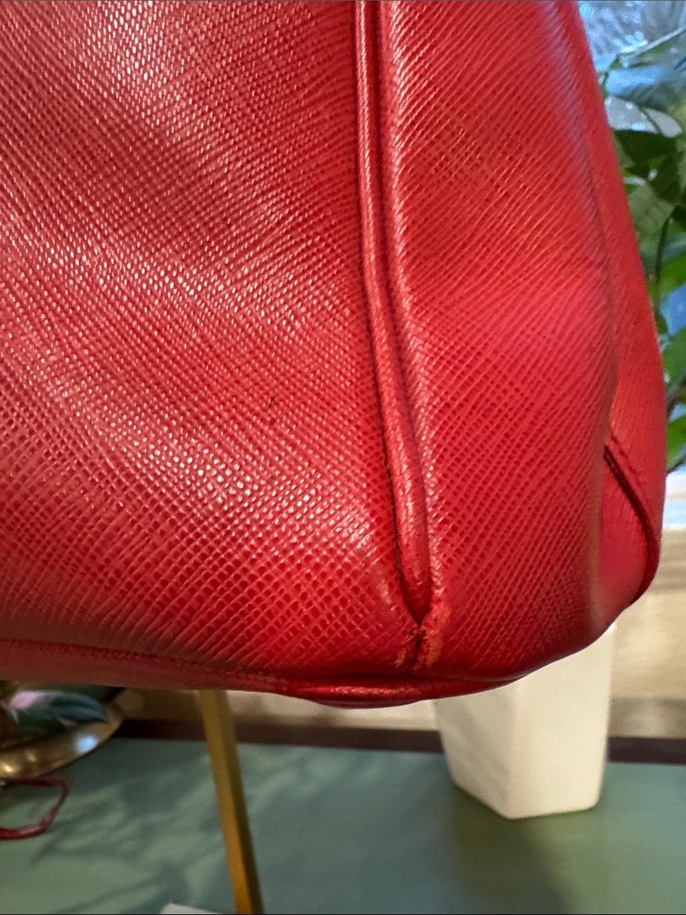 Prada Cherry Red Saffiano Tote with Gold Accents - Picture 7 of 14